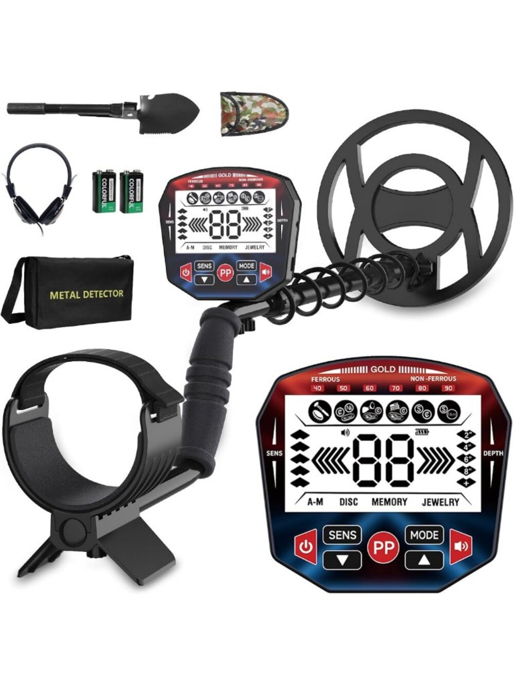 Professional Metal Detector for Adults, Waterproof 10" Coil, LCD Display, 5